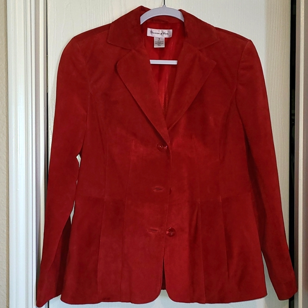Red suede leather blazer